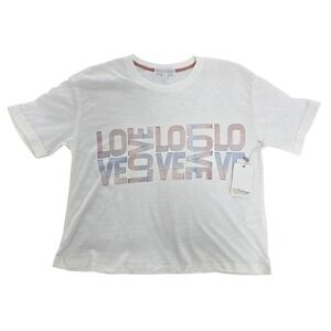 PJ Salvage Women Ivory Love Graphic Slub Knit T-Shirt RZSDT Small Red Blue NWT